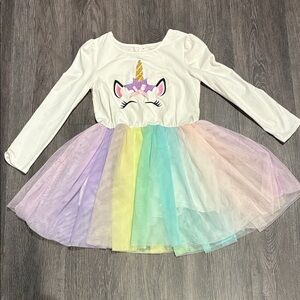 Sunny Fashion (6) Girls Unicorn Long Sleeve Dress with Rainbow Tulle Skirt